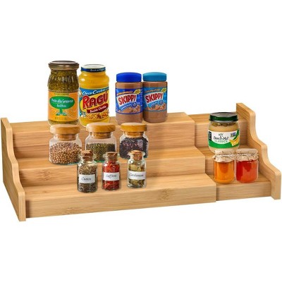 Attop Spice Rack Kitchen Cabinet Organizer- 3 Tier Bamboo Expandable Display Shelf Yellow