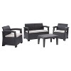 Lake Front 4pc Rattan Patio Set with Cushions - Black/Gray - CorLiving: Weather-Resistant Outdoor Seating - 3 of 4