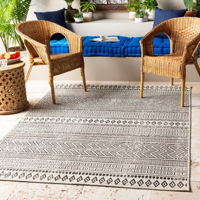 Mark & Day Antibes 2'x2'11" Rectangle Woven Indoor & Outdoor Area Rugs Black: Bohemian Ikat Design, Stain-Resistant, Polypropylene