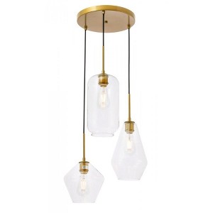 Elegant Lighting Gene 3 light Brass and Clear glass pendant - 1 of 4