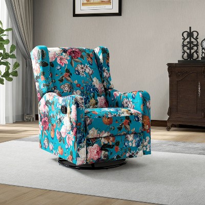 Bernd Transitional Comfy wingback Manual Swivel Glider Recliner with Built-in S-spring and Metal Base | KARAT HOME