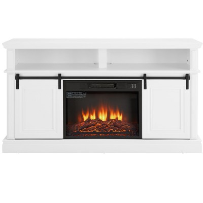 Vynxaria 58" Antique White TV Console with 23" Fireplace and Sliding Doors