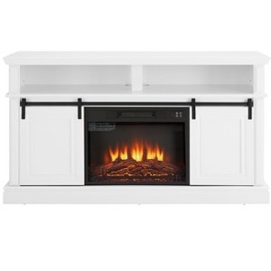 Vynxaria 58" Antique White TV Console with 23" Fireplace and Sliding Doors - 1 of 4