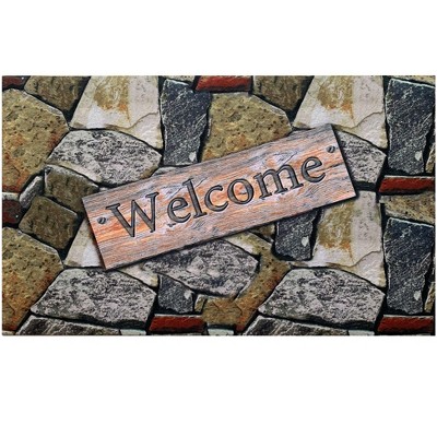 Kate Aurora Montauk Accents Stone Designed Welcome Outdoor Rubber Entrance Mat 18x30 - Quarry Stone