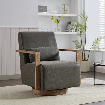 Okak Accent Chairs for Bedroom, 30.3"W Swivel Modern Upholstered Accent Chair with Solid Wood Armrests and 360 Degree Comfy Lounge Reading Chair