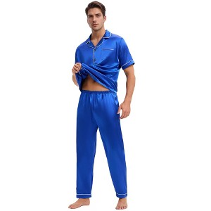 INSPIRE CHIC Men's Satin Nightwear Short Sleeve Shirt Sleep Shorts Casual Pajamas Set 2 Pieces - 1 of 4