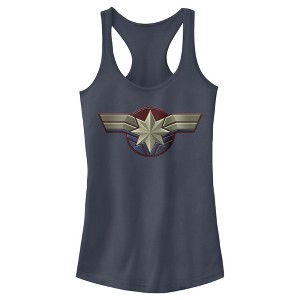 Juniors Womens Marvel Captain Marvel Simple Star Symbol Racerback Tank Top - 1 of 3