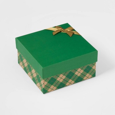 Square Christmas Plaid Gift Box Green - Wondershop™