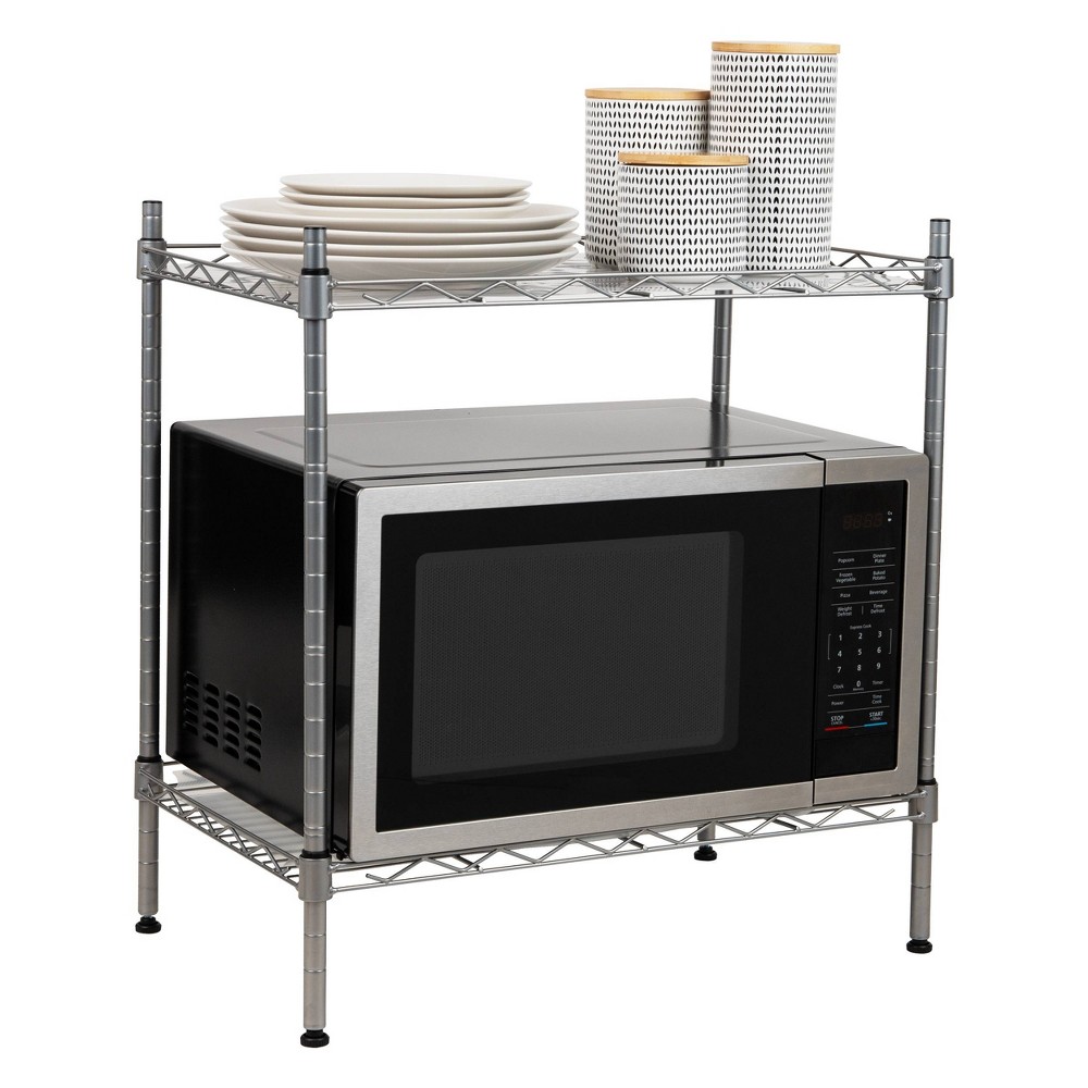 Mind Reader Alloy Collection 2-Tier Metal Industrial Microwave Stand with Utility Shelf - Silver