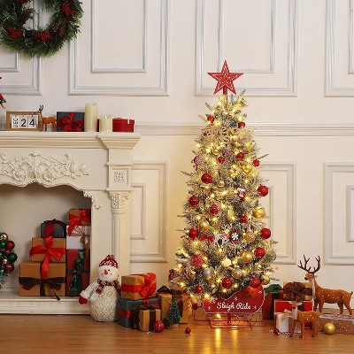 Acekool 4.5ft Snow-Touched Tree - 200 Pre-Lit Warm LEDs with 8 Light Settings
