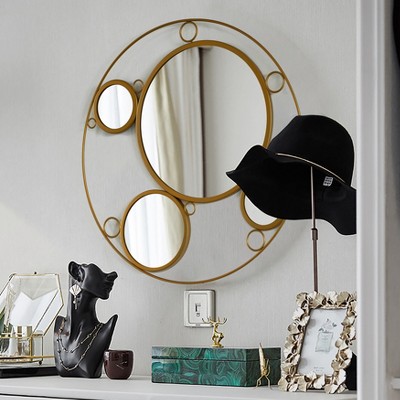 Gold Round Metal Frame Wall Mirror with Glass Balls