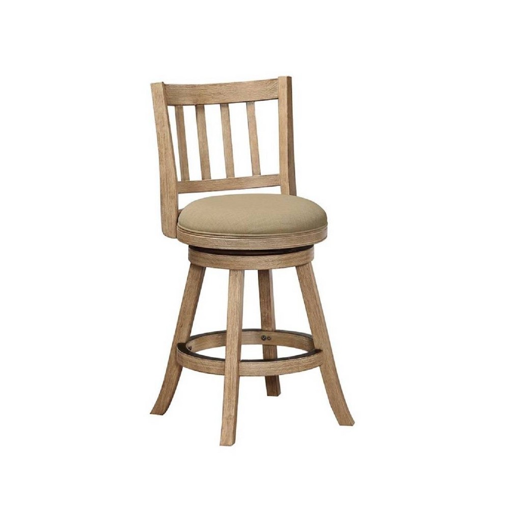 Boraam 24" Sheldon Counter Height Barstool Driftwood Oatmeal: Linen Upholstery, Rubberwood Legs, Slat Back