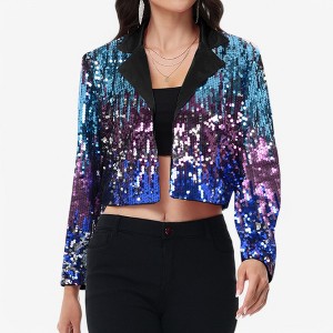Anna-Kaci Women's Sequin Cropped Blazer Long Sleeve Sparkly Open Front Jacket - 1 of 4