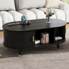 Coffee Table with Storage and USB Ports,42" Oval Fluted Wood Table with Tambour Doors and Solid Wood Legs for Living Room-Maison Boucle - 2 of 4