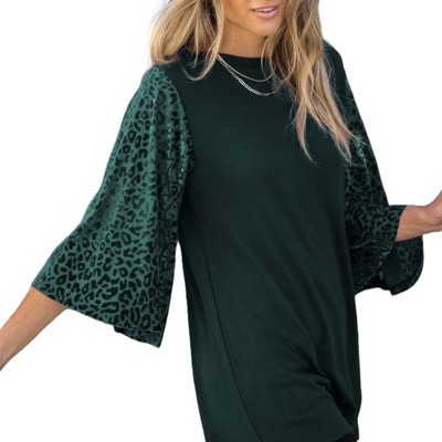 Amaryllis Women's Long-Sleeve Mixed Floral Fabric Top Boat Neck Stylish Versatile