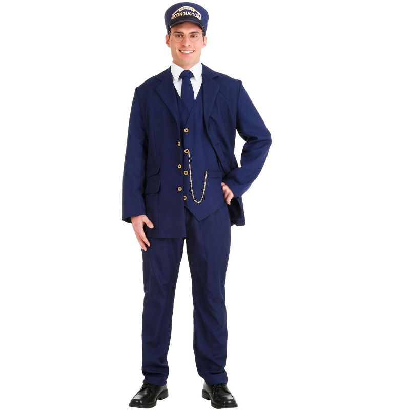 HalloweenCostumes.com 3X  Men  Plus Size North Pole Train Conductor Adult Costume, White/Blue, 1 of 2