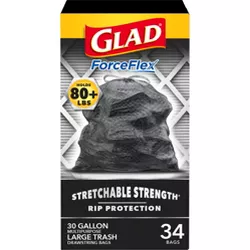 Glad ForceFlex Large Drawstring Black Trash Bags - 30 Gallon - 34ct