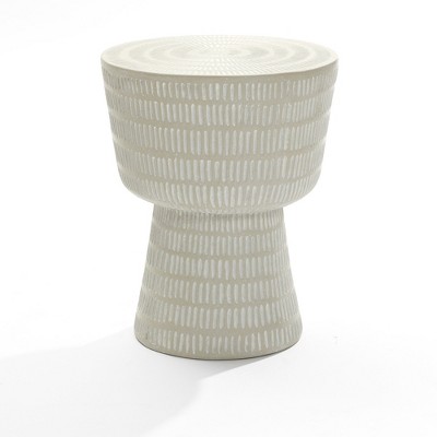 LuxenHome Outdoor Side Table, 15" Off White Round Spiral Pattern End Table,Accent Side Table for Outdoor and Indoor,Living Room,Backyard Off-White