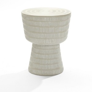 LuxenHome Outdoor and Indoor Round Spiral Pattern Side Table, Off White Off-White - 1 of 4