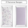 Sweet Jojo Designs Baby Girl Fitted 100% Cotton Muslin Crib Sheets Set Watercolor Floral Purple Pink and Grey 2pc - 2 of 4