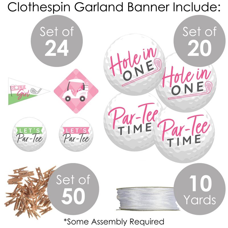 Big Dot of Happiness Golf Girl - Pink Birthday Party or Baby Shower DIY Decorations - Clothespin Garland Banner - 44 Pieces, 5 of 8
