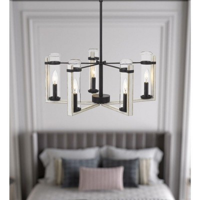 White Washed Metal and Glass 5-Light Chandelier
