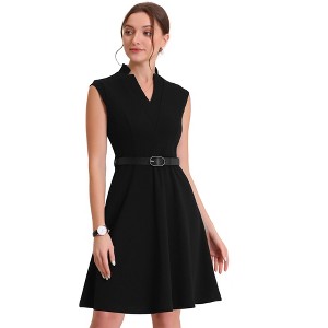 INSPIRE CHIC Women's V Neck Wear to Work Sleeveless Flare Knee Length Dresses - 1 of 4