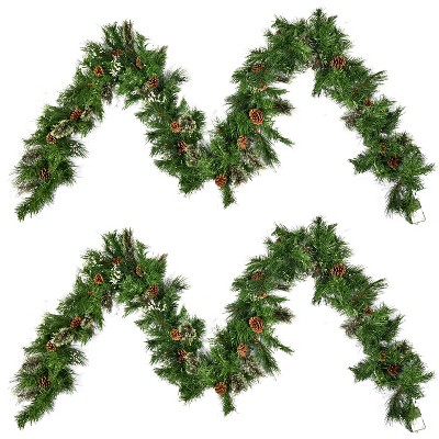 Christopher Knight Home Alvin 9’X10’’ Cashmere and Snow Bristle Garland with Warm White Lights(Set of 2)
