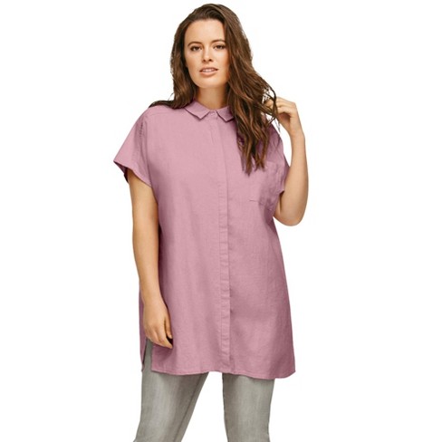 Ellos Women's Plus Size Linen-blend Button Front Tunic - 2x, Dusty Pink ...