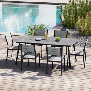 Crestlive Products Patio Outdoor Dining Set with Armless Chairs Wooden-Like Top & Aluminum Frame & Umbrella Hole - 1 of 4