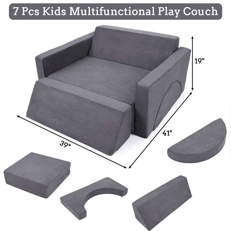 7 Pieces Modular Kids Play Couch, Toddlers Convertible Play Couch Sofa, 2 of 8