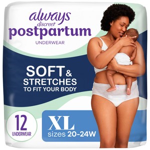 Always Discreet Postpartum Underwear Maxi Pad - XL - 12ct - 1 of 4
