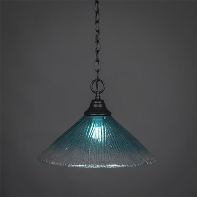 Toltec Lighting Any 1 - Light Pendant in  Matte Black with 16" Teal Crystal Shade
