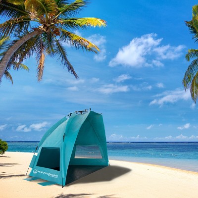Turquoise Pop-Up Beach Tent with UV Protection and Mesh Windows