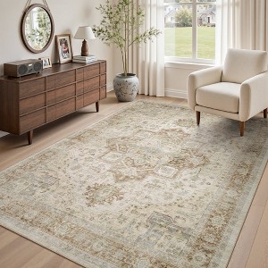 MontVoo Machine Washable Oriental Floral Area Rug Brown - 1 of 4