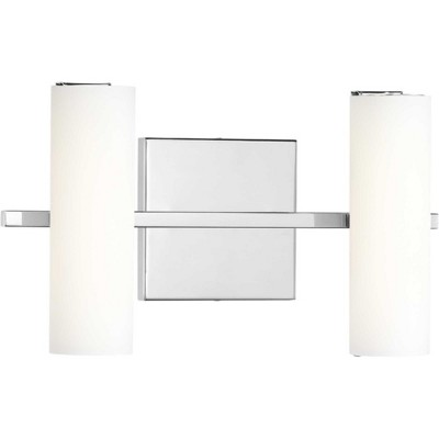Brushed Nickel 2-Light LED Bath Vanity with Etched Glass Shades