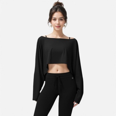 Anna-Kaci Active Women's Cropped Long Sleeve Pullover with Wide Boat Neck - image 2