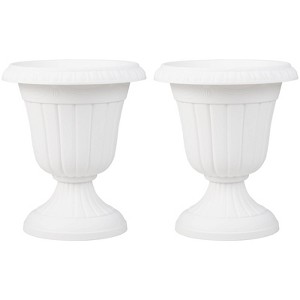 Costway 18 inch Tall Vintage Planters Set of 2/4 with Pedestal Base & Pre-marked Drain Hole Bronze/White - 1 of 4