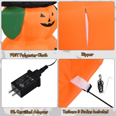 5 Ft Black and Orange Inflatable Pumpkin with Witch Hat