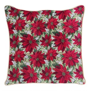 Signare USA Xmas Poinsettias Pillowcase Cushion Cover 18x18 Inch - 1 of 1