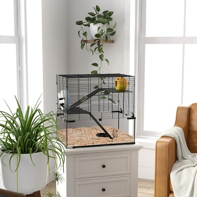 Hamster Cage with Glass Bottom and Ramps 3 Tier Habitat for Syrian Dwarf Hamsters and Gerbils with Wheel Platforms Hut Food Dish - LAOTIES