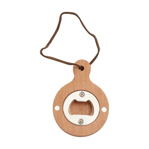 Unique Bargains Bottle Opener Magnetic Wood Round Handle Magnet Wood Light Brown 2.36"x3.35"x0.47" 1 Pcs - 1 of 4