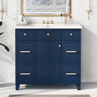 36-Inch Bathroom Vanity Cabinet, Single Sink,Shaker Cabinet With Soft-Closing Cabinet Door And Deep Drawer-Cuddlewood