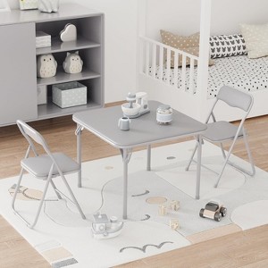Boys and Girls Folding Table and Chairs Set of 3, Portable Table and Chair with PU Soft Cushion,Suitable for Eating, Reading and Playing - 1 of 4