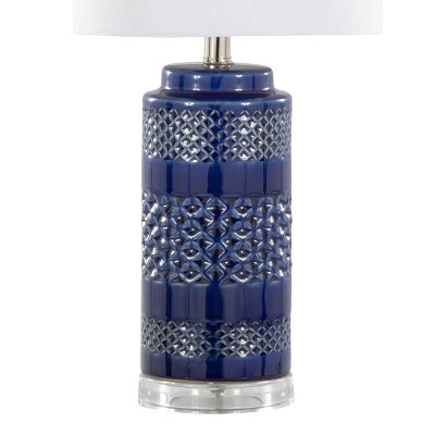 Casa 21" Blue Ceramic Table Lamps with White Linen Shades - Set of 2