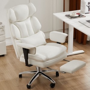 Bestier Executive Office Chair, PU Leather Big and Tall Office Desk Chair with Footrest Lumbar Support, Adjustable Reclining Height, White - 1 of 4