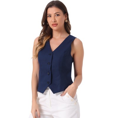 INSPIRE CHIC Women's Fashion Sleeveless Button Down V Neck Crop Summer Vest