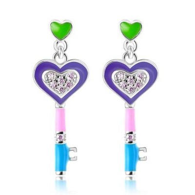Chanteur Hypoallergenic Kids Jewelry Accessories Heart Key CZ White Gold Palladium Plating Stud Earrings Surgical Titanium Posts