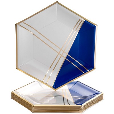 Silver Spoons Elegant Disposable Hexagon Plates for Party, Heavy Duty Disposable Dinner Set (18 PC)	