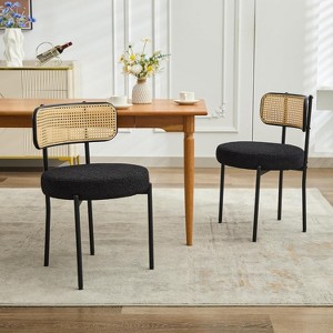 DYHOME Dining Chairs, Dining Room Chairs Set of 4 with Rattan Cane Back, Upholstered Modern Boucle Dining Chairs with Black Metal Legs - 1 of 4